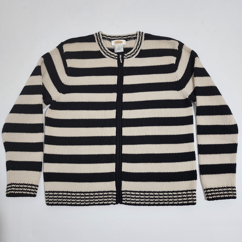 Vintage Talbots Striped Cardigan Size M Petite 100% Cotton Minimalist Preppy